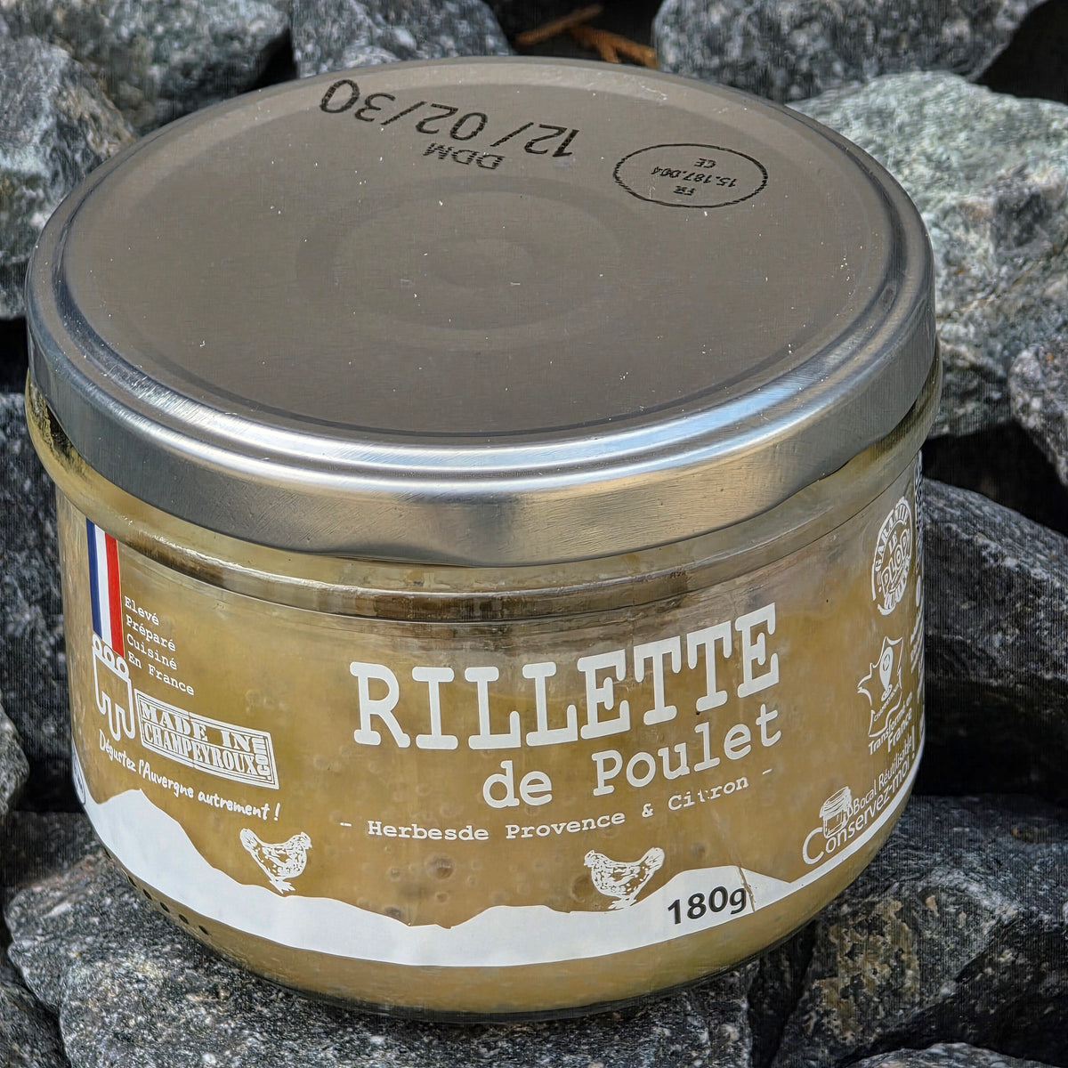 Rillette de Poulet aux Herbes et Citron, détail bocal 180g – Le Picnic Français