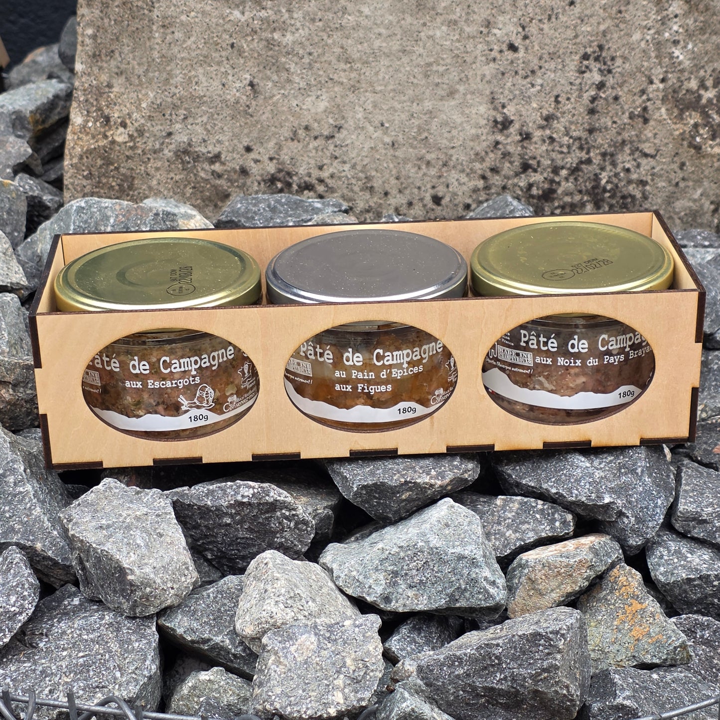 Coffret Pâtés Trio Insolite en boîte bois – Le Picnic Français