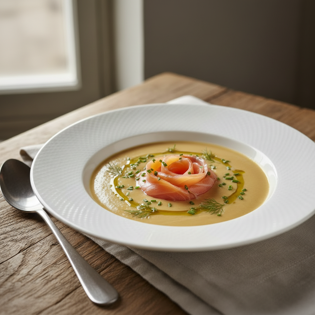 nous on propose de le servir avec de petite tranche de notre saumon fumé "maison"