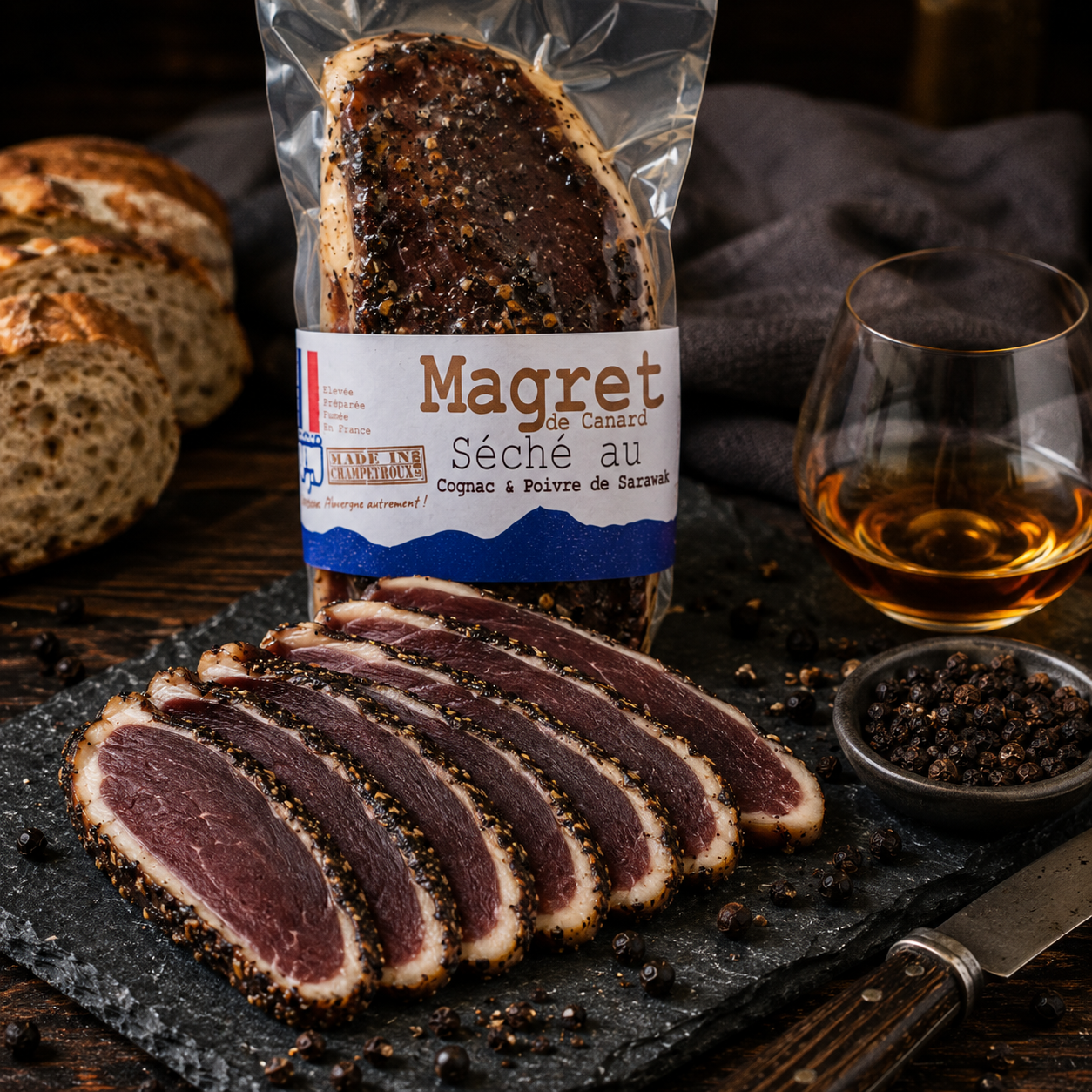 Magret de canard séché cognac poivre Sarawak ambiance — Le Picnic Français