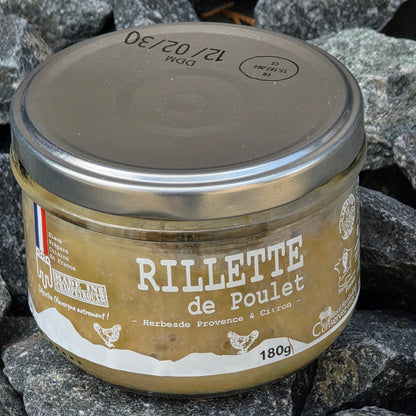 Rillette de Poulet aux Herbes et Citron, détail bocal 180g – Le Picnic Français