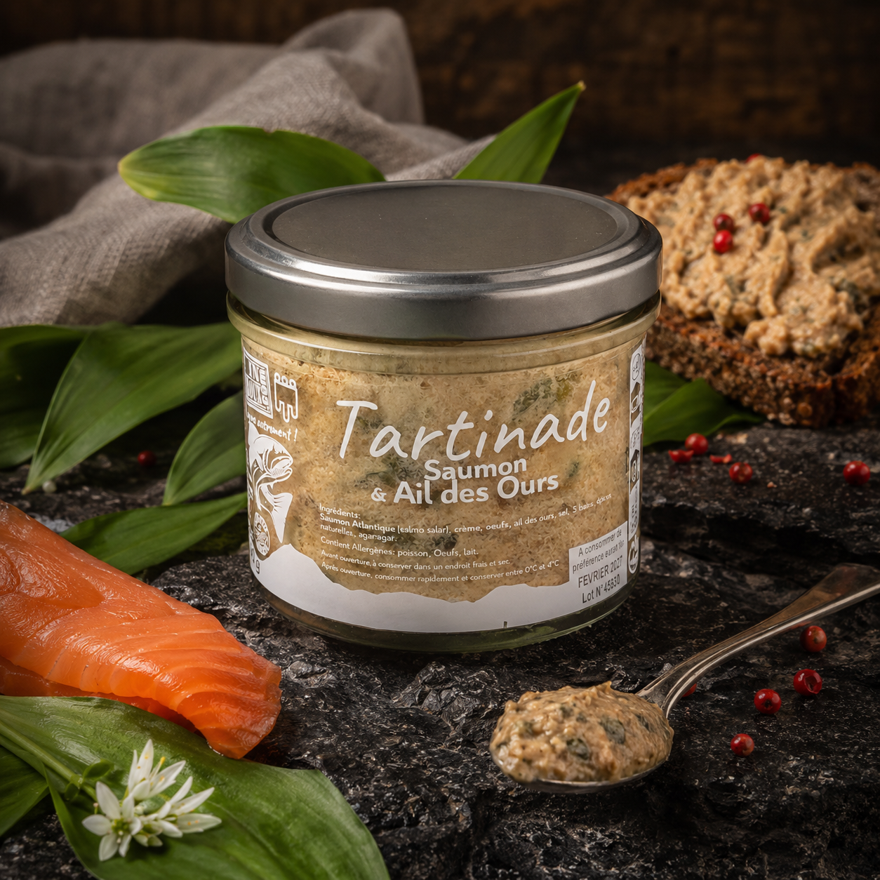 Tartinade de saumon et ail des ours sauvage 100g ambiance — Le Picnic Français