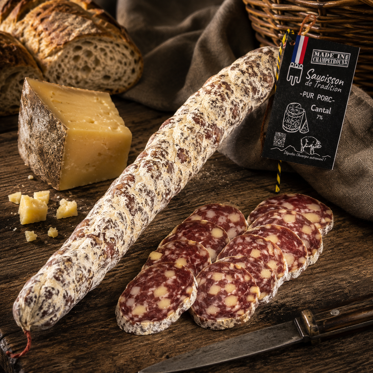 Saucisson sec au Cantal AOP 180g – Le Picnic Français