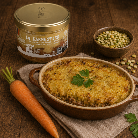 Le Parmentier de Jarret de Bœuf Confit, Purée de Pois Cassés