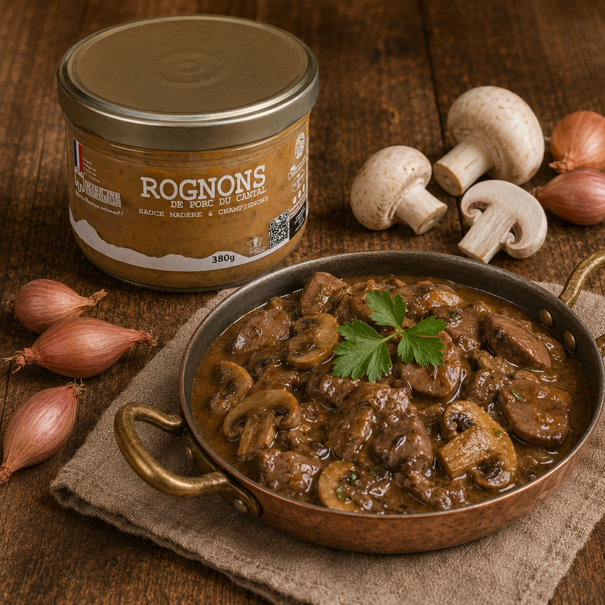 Les Rognons de Porc du Cantal, Sauce Madère & Champignons