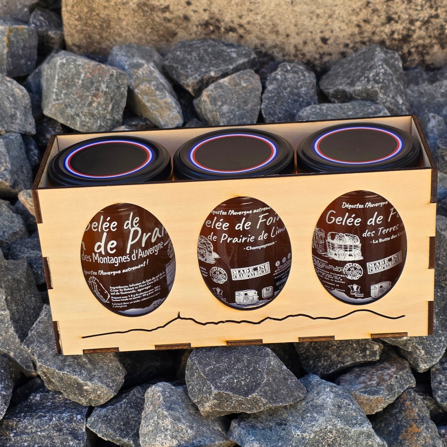 Coffret cadeau boîte bois 3 pots gelée de foin – Le Picnic Français