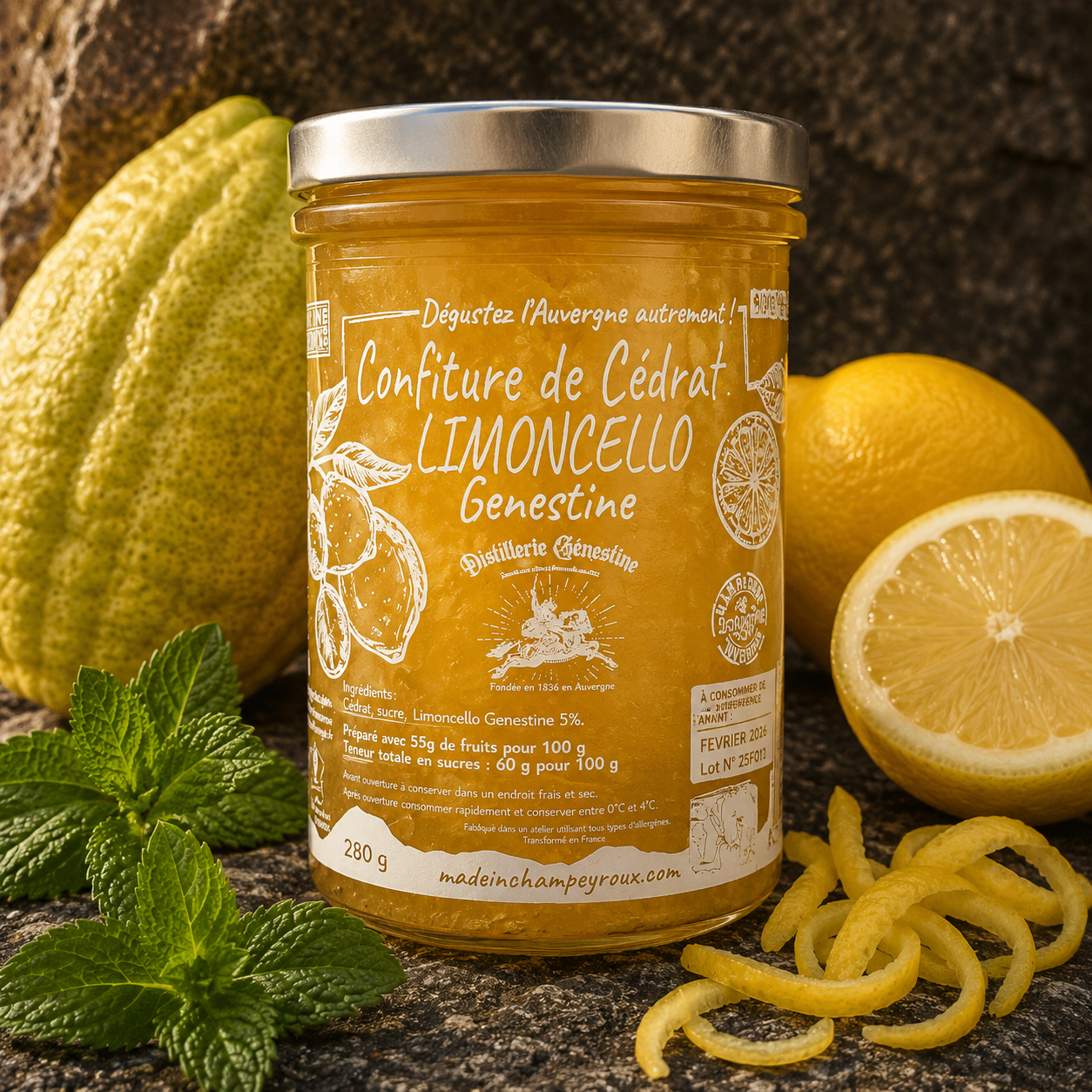 Confiture de cédrats Limoncello Génestine 280g – Made in Champeyroux, Auvergne