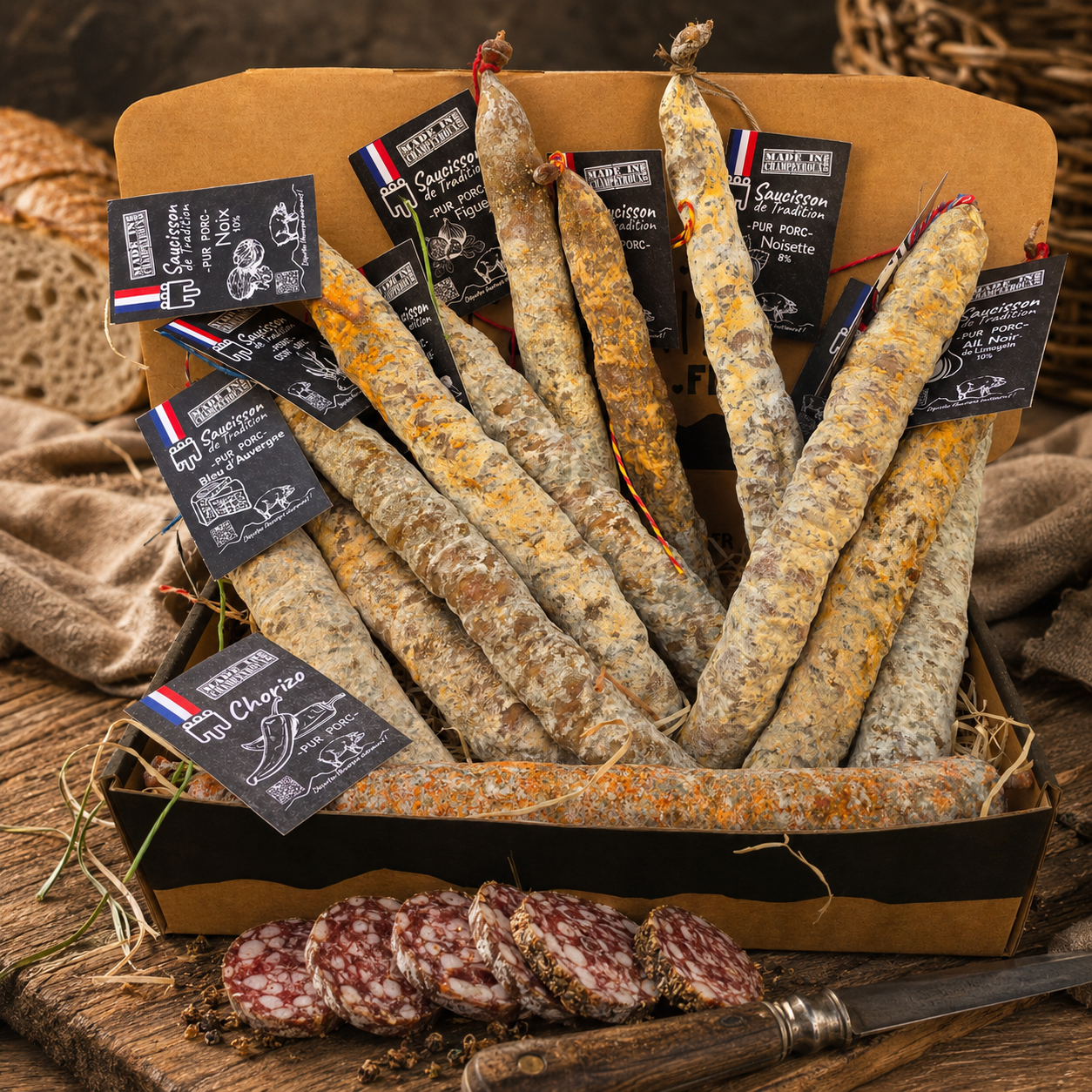 Box Découverte - 12 Saucissons au Porc du Cantal