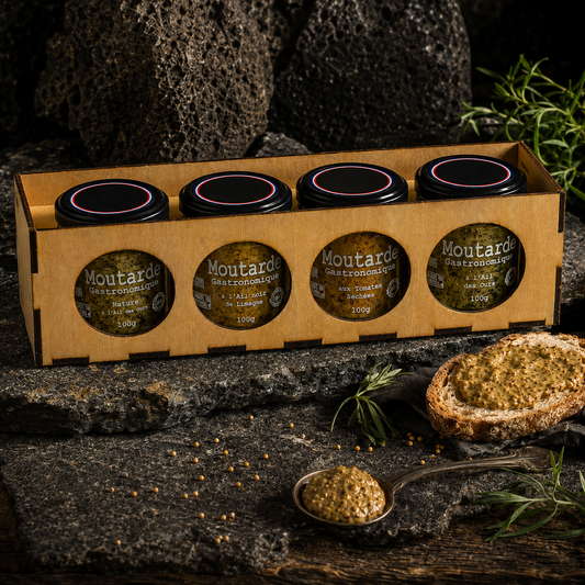 Coffret bois 4 moutardes gastronomiques 100g – Le Picnic Français