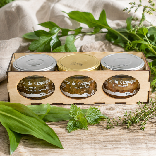 Coffret Pâtés Printemps Sauvage en boîte bois – ail des ours, orties sauvages et verveine, à l'ancienne – Le Picnic Français