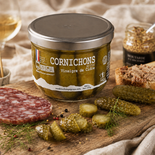 Cornichons d'Auvergne au vinaigre de cidre, grand bocal 400g - Le Picnic Français