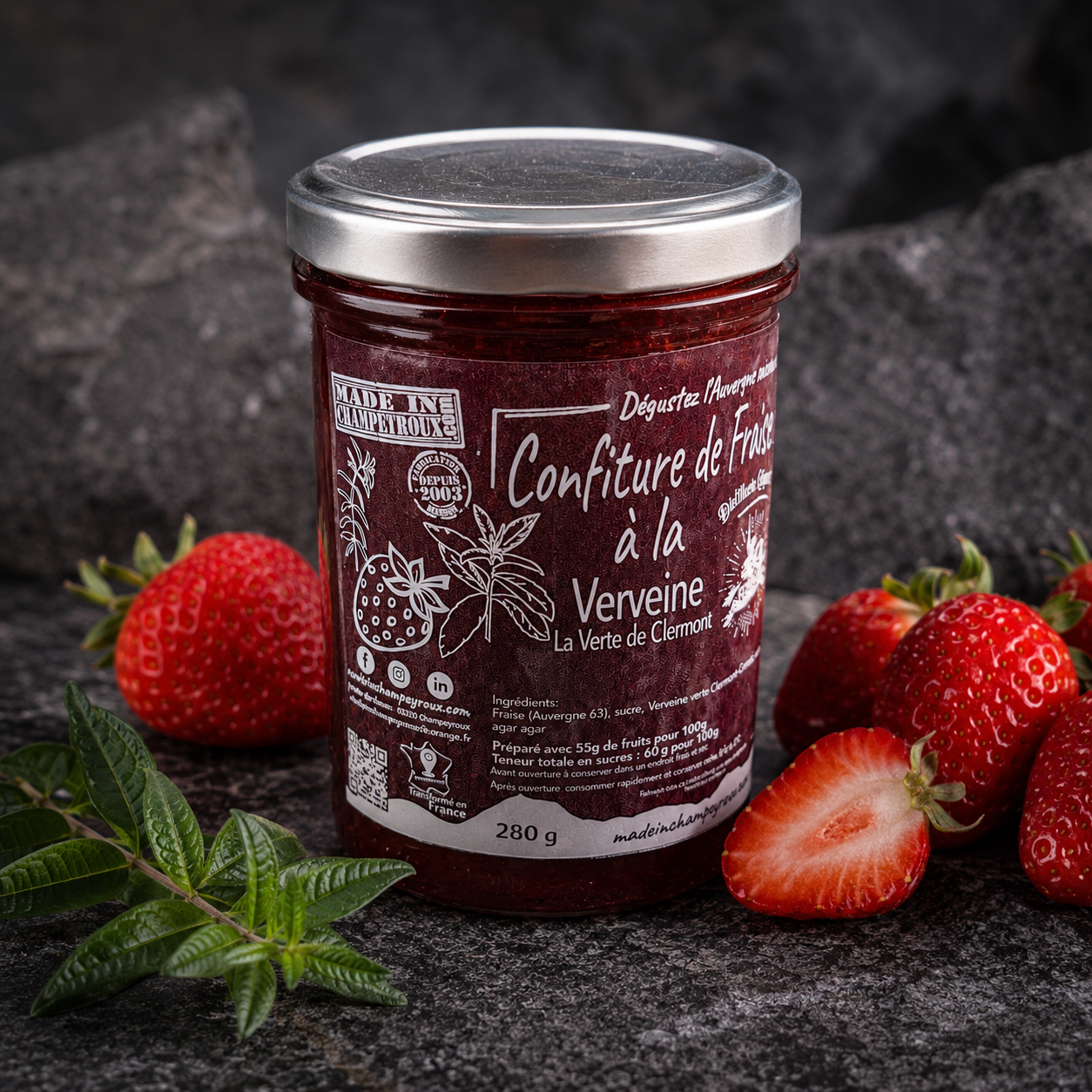 Confiture de fraises et verveine La Verte de Clermont 250g – Made in Champeyroux