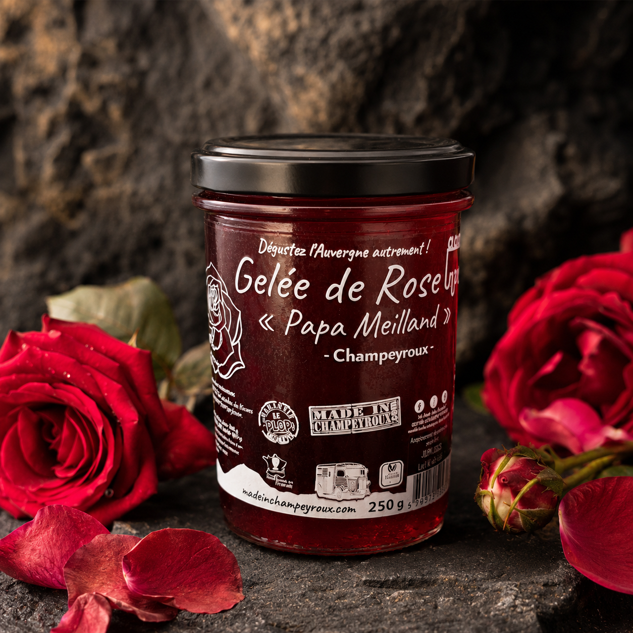 Gelée de Rose Papa Meilland 250g – Made in Champeyroux – sans colorants ni conservateurs, vegan