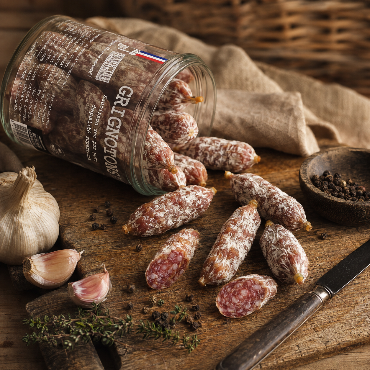 Grignotons nature pur porc, bocal de 20 - 125g - Le Picnic Français