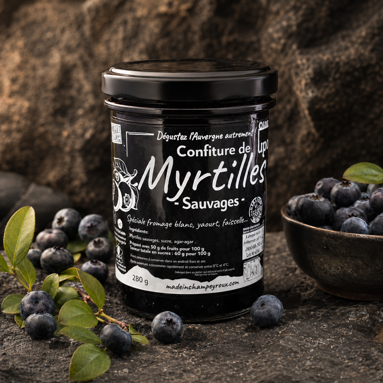 Confiture de myrtilles sauvages d'Auvergne 250g – Made in Champeyroux – sans colorants ni conservateurs