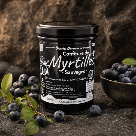 Confiture de myrtilles sauvages d'Auvergne 250g – Made in Champeyroux – sans colorants ni conservateurs