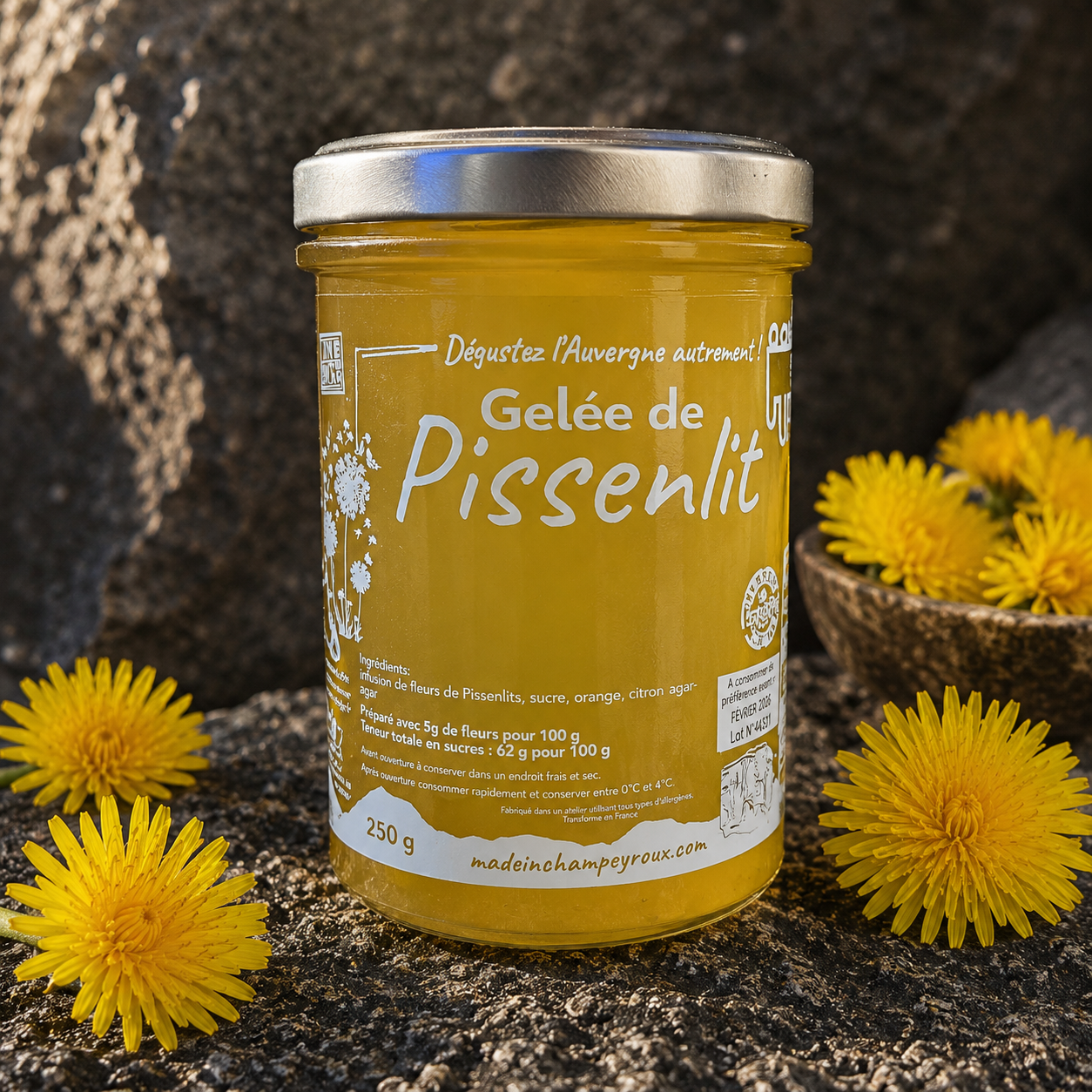 Gelée de pissenlit sauvage 250g – Made in Champeyroux, Auvergne – sans colorants ni conservateurs