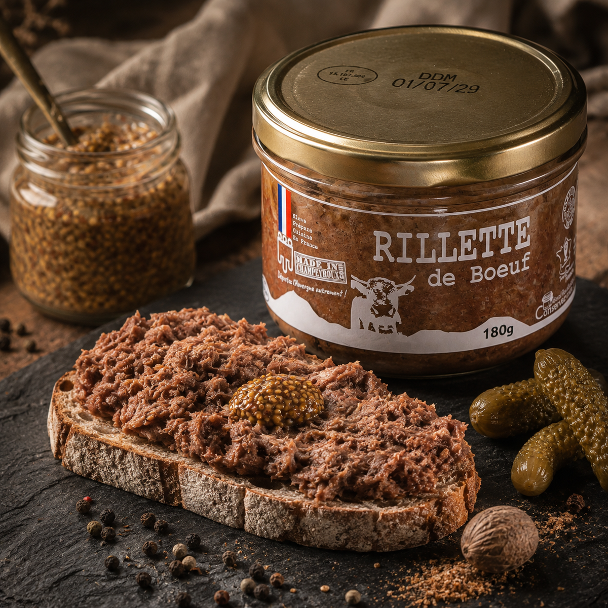 Rillette de Bœuf, bocal 180g – Le Picnic Français