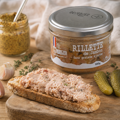 Rillette de Jambon de Porc du Cantal sans graisse ajoutée, bocal 180g – Le Picnic Français