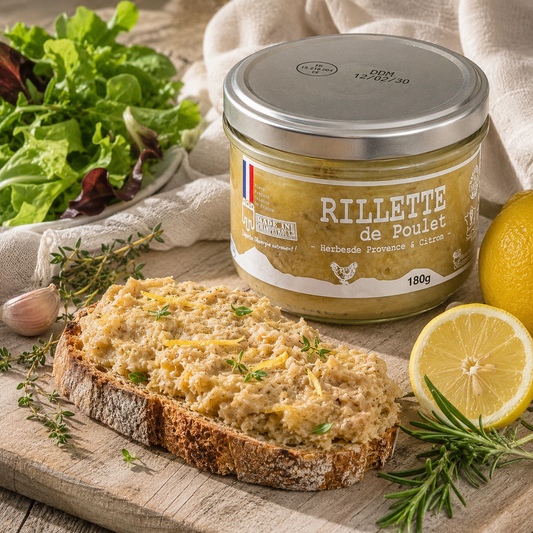 Rillette de Poulet aux Herbes et Citron, bocal 180g – Le Picnic Français