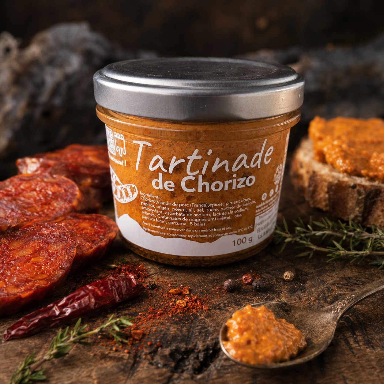 Tartinade de chorizo porc du Cantal 100g ambiance — Le Picnic Français