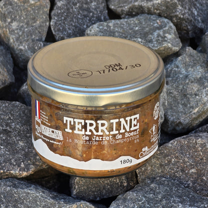 Terrine de jarret de bœuf à la moutarde de Champeyroux 180g – vue produit – Le Picnic Français